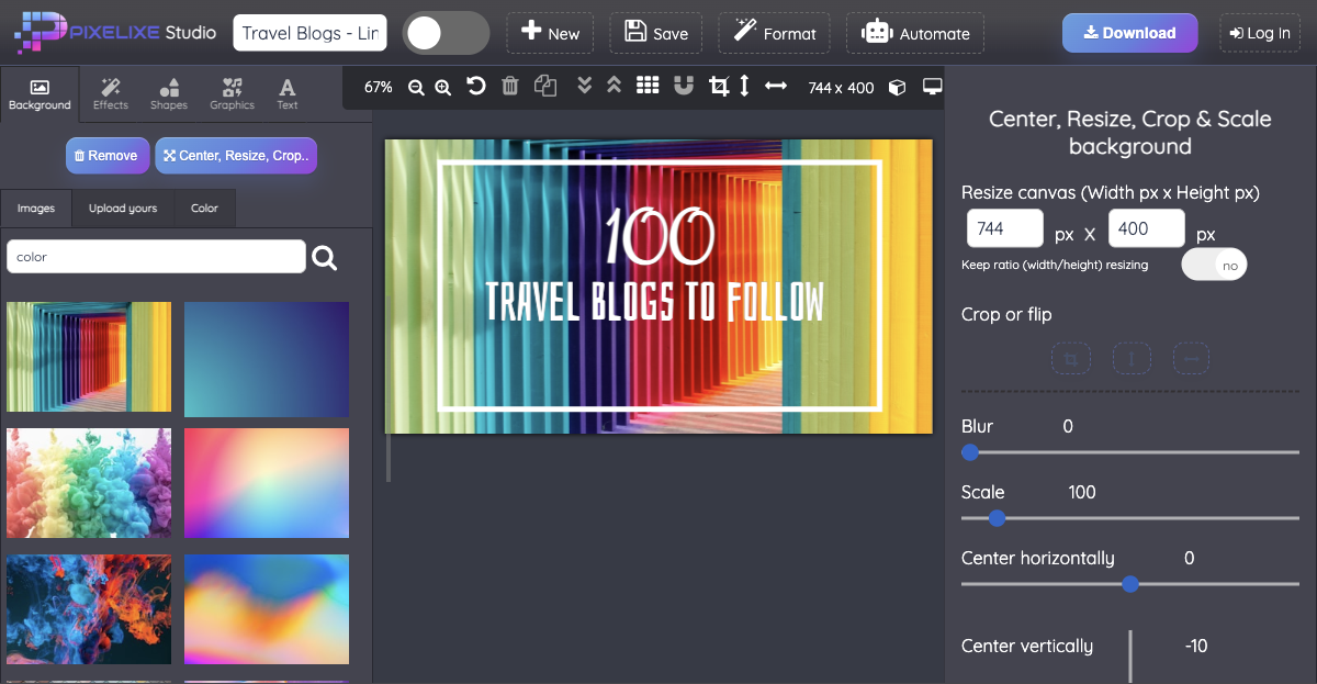 Pixelixe Studio editor