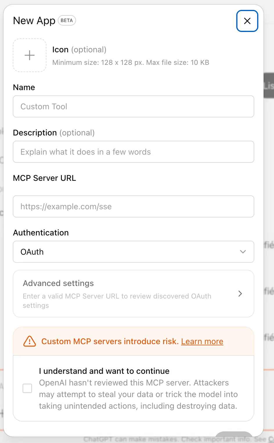 Fill in the Pixelixe MCP server URL in ChatGPT