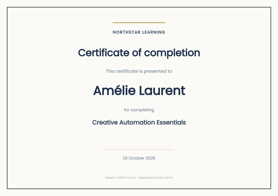 Sample completion certificate for Amélie Laurent from Northstar Learning