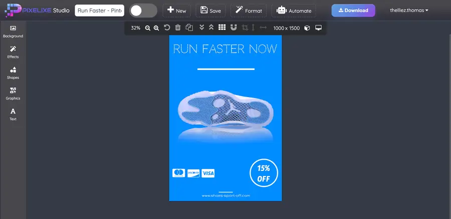 Pixelixe Studio dark theme interface