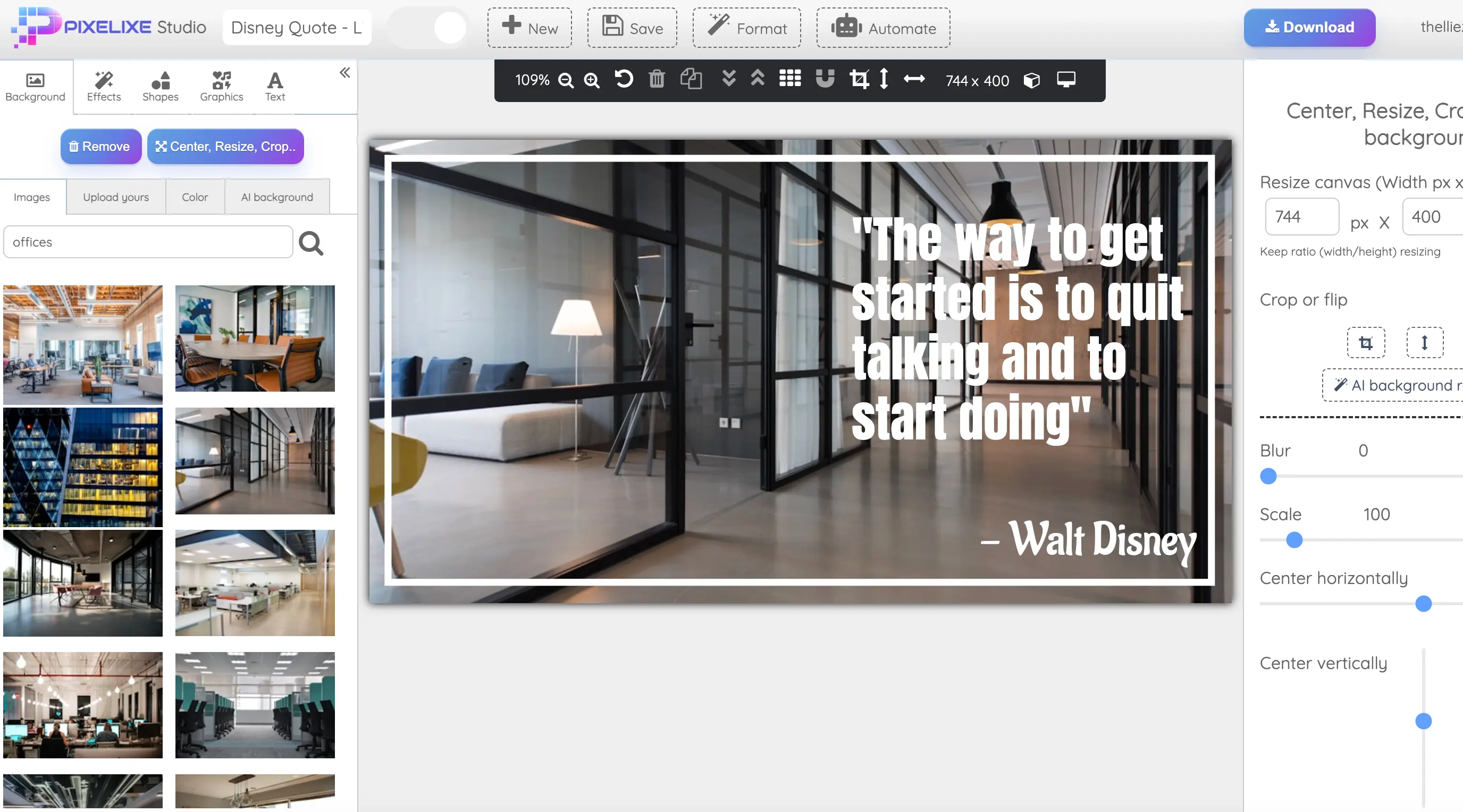 Pixelixe Studio design editing workspace
